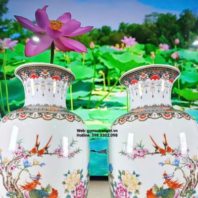 CẶP BÌNH ĐĂNG ĐỐI HỌA TIẾT PHƯỢNG HOÀNG - MẤU ĐƠN